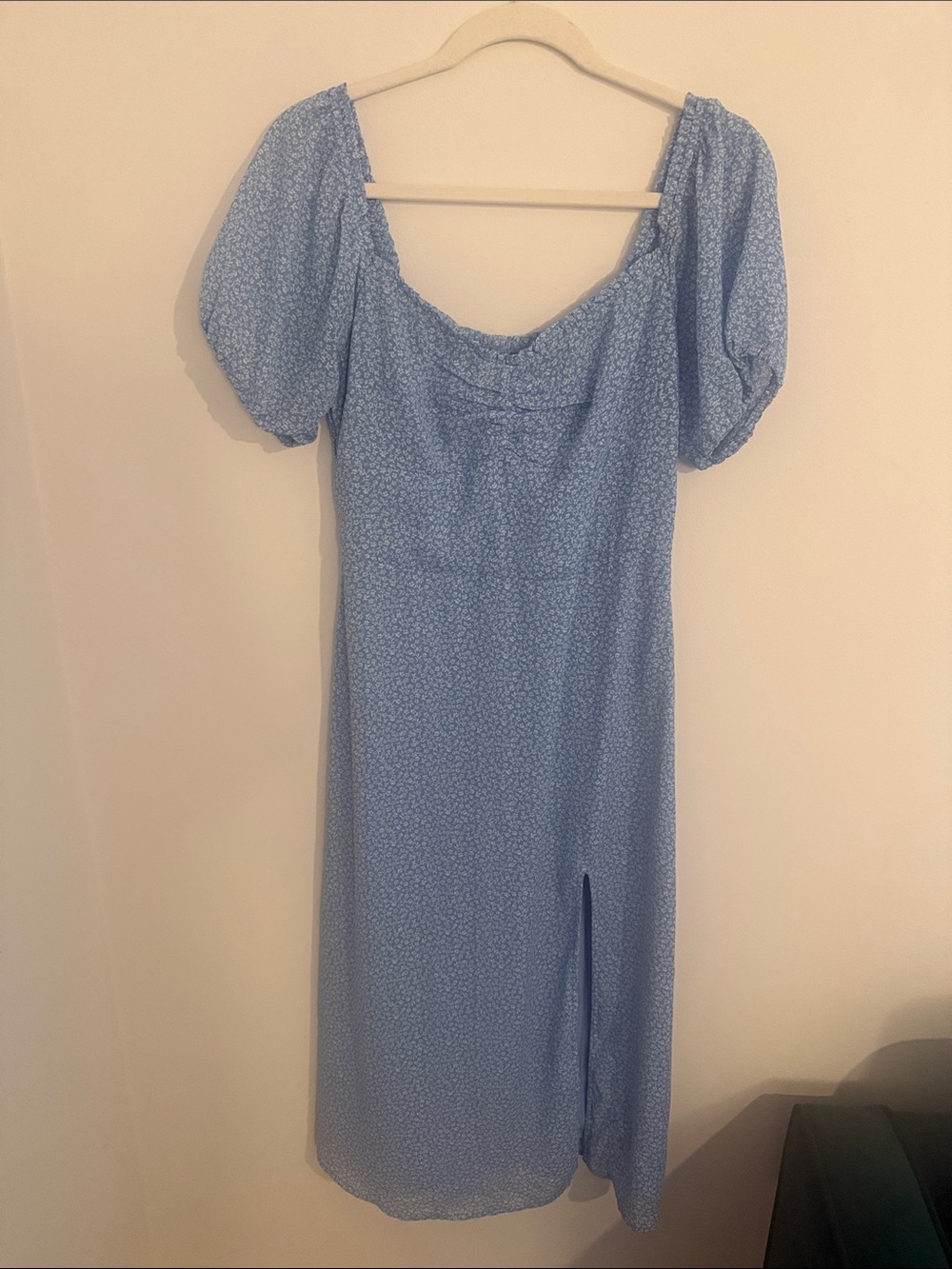 Hollister Light Blue Puff-Sleeve Boho Ballet-core Midi Dress, Size M